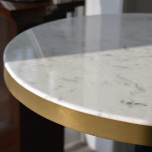 Bespoke Faux Marble table tops with Metal Banding