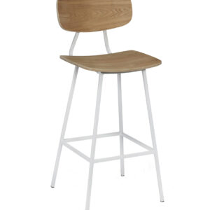 Florence High Stool - Raw Seat & Back with White Steel Frame